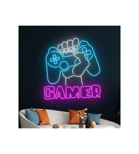 GAMER Yazılı ve Şekilli Neon Tabela