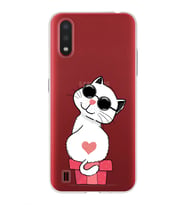 Samsung Galaxy A01 Uyumlu Kapak Cool Cat Tasarımlı Şeffaf Silikon Kılıf