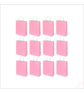Büküm Saplı Kraft Çanta 22 x 16 x 8 cm, Pembe - 12 Adet (STD)