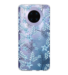 Huawei Mate 30 Uyumlu Kapak Floral Mavi Tasarımlı Şeffaf Silikon Kılıf