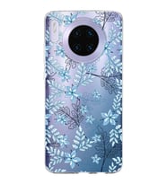 Huawei Mate 30 Uyumlu Kapak Floral Mavi Tasarımlı Şeffaf Silikon Kılıf
