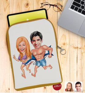 BK Gift Kişiye Özel Evleniyoruz Karikatürlü Taşınabilir Koruyucu Tablet Kılıfı & Organizer Çanta - Sarı-8