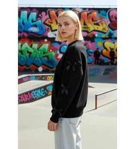 Kadın Bisiklet Yaka Düşük Kol Oversize Kalın Örme Sweatshirt Fonksiyonel Dayanıklı Estetik