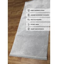 Comfort Oval Overloklu Peluş Halı Gri (Gri-Beyaz)