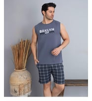 Pijamoni Erkek Bisiklet Yaka Kolsuz Şortlu Pijama Takımı 6185/12 - 1 Adet (Füme)