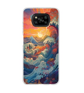 Poco X3 Pro / X3 NFC Uyumlu Kanagawa Dalga ve Doğa Tasarımlı Şeffaf Telefon Kılıfı