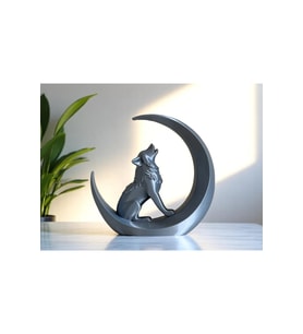 Ayda Uluyan Kurt, 15 cm Uluyan Kurt biblo, Dekoratif Kurt Figürlü Hediyelik Biblo Gri