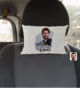 BK Gift Kişiye Özel İsimli Erkek Genel Müdür Karikatürlü Dikdörtgen Araç Koltuk Yastığı-1