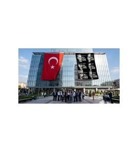 Mustafa Kemal Atatürk Altın İmza Ay Yıldız Bayrak Bayrak ve Türk Bayrağı Premium Raşel Kumaş 2'li Set 10x15 metre ATA59