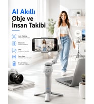 Yapay Zeka Takipli Telefon Gimbali Katlanabilir Tripod Bluetooth Kontrollü Dahili LED Işıklı