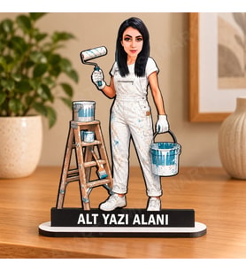 Fotoğraftan Kişiye Özel Boyacı Karikatürlü 18 cm MDF Masaüstü Biblo - Boyacı Hediyesi Yeni İş ve Meslek Hediyesi