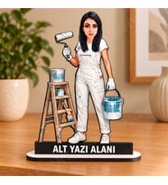 Fotoğraftan Kişiye Özel Boyacı Karikatürlü 18 cm MDF Masaüstü Biblo - Boyacı Hediyesi Yeni İş ve Meslek Hediyesi