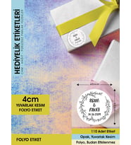 Çelenk Çiçek Motifli Etiket Modeli Ürünlerinize Özel 4 Cm - 110 Adet Folyo Sticker