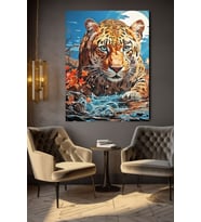 SONBAHARADA NEHRE GİREN LEOPAR KANVAS TABLO EV DUVAR SALON OFİS DÜKKAN HEDİYELİK DEKARASYON SÜSÜ (Çok Renkli)