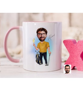Bk Gift Kişiye Özel Golf Oyuncusu Karikatürlü Pembe Kupa Bardak-4, Sevgiliye Hediye, Arkadaşa Hediye