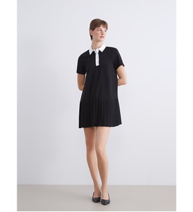 LCW Comfort Siyah Gömlek Yaka Pileli Mini Elbise