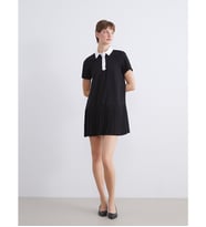 LCW Comfort Siyah Gömlek Yaka Pileli Mini Elbise