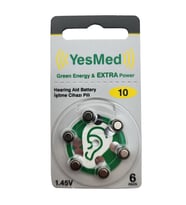 YesMed Extra Power 10 Numara İşitme Cihazı Pili, Kulaklık Pili, Duyma Pili, Kulak Pili, Kulak Cihazı Pili (1 Paket = 6 Adet Pil)