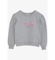 Breeze Kız Çocuk Sweatshirt Simli Yazı Baskılı 8-14 Yaş, Gri Melanj