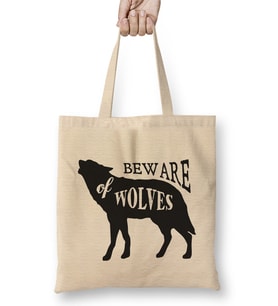 Retro Animal Wolf Beware Of Wolves Black Bez Çanta Uzun Saplı