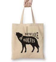 Retro Animal Wolf Beware Of Wolves Black Bez Çanta Uzun Saplı