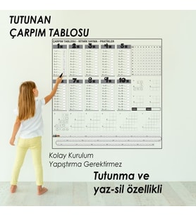 Çarpım Tablosu 100x100 cm (Kalem Hediyeli) Akıllı Kağıt Tahta, Sihirli Kağıt Tahta