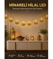 Dekoratif Minareli Hilal Led Işık Metal Gövdeli Ramazan Aydınlatma