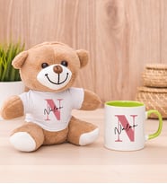 Kişiye Özel Baş Harfli Üzeri İsim Yazılı Peluş Ayı ve Yeşil Kupa