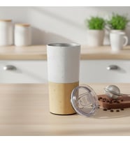 600 ml Bambu Tabanlı Çelik Termos Mug - 5 Farklı Renk Seçenekli Sıcak ve Soğuk Tutucu Seyahat Bardağı (BEYAZ)