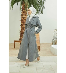 6458-Allerli Denim Trençkot Gri