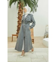 6458-Allerli Denim Trençkot Gri