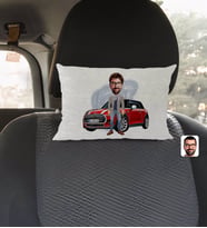 BK Gift Kişiye Özel Plakalı Erkek Mini Cooper Karikatürlü Dikdörtgen Araç Koltuk Yastığı-1