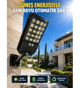 Güneş Enerjili Hareket Sensörlü Led Sokak Lambası Uzaktan Kumandalı Dış Mekan Aydınlatma