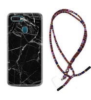 Oppo A5S A15 A16 A54 A55 A73 A74 Kılıf Boyun Asklı Rasta Silikon Fragile Black Mermer 1378