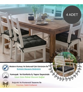 4 Adet - 40x40 Cm Lüks Süet Dokulu Antasit Gri Sandalye Minderi - %100 Silikon Elyaf Dolgulu Yıkanabilir Minder