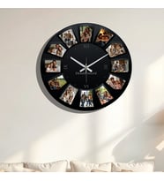 Kişiye Özel 12 Resimli Siyah Renkli Estetik Ve Modern Ahşap Duvar Saati ( 5 mm  Kalınlığında ) (Siyah-Gri)