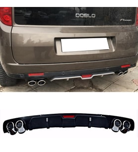 Fiat Doblo Siyah Difüzör 4 Krom Egzoz Görünümlü Difizör Arka Ek Body Kit 2012 - 2015
