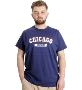Mode XL Büyük Beden Erkek T-shirt CHICAGO 23105 İndigo