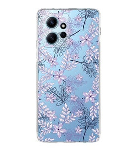 PrintiFy Xiaomi Redmi Note 12 4G Uyumlu Kamera Korumalı Floral Lila Tasarımlı Şeffaf Kılıf
