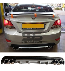 Hyundai Accent Blue Difüzör Arka Tampon Eki 4 Egzoz Çıkışlı Gri Lüx Tip
