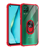 Huawei P40 Lite Kılıf Şeffaf Sararmaz Yüzüklü Mola Kapak (Kırmızı)