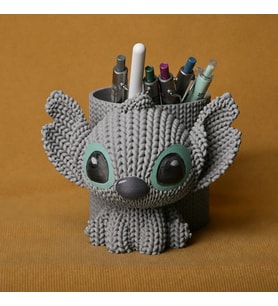 3D Baskı Knitted Kalemlik - Sevimli Karakterli Masaüstü Kalem Organizeri-Gri