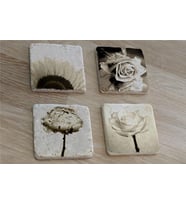 Siyah Beyaz Çiçekler Doğal Taş Bardak Altlığı 4'lü set - Natural Stone Coasters
