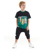 Finish Erkek Çocuk T-shirt Kapri Şort Takım (Yeşil-Siyah)