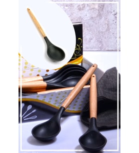 Bambu Saplı Silikon Kaşık - Siyah