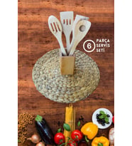 Doğal Ahşap Masif Kayın Tahta Kaşık Spatula Servis Seti – Kutulu 6 Parça