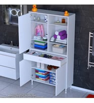 Modilayn AFRA 90x173x32,5 cm 1 Çekmece 3 Kapak 5 Raf 8 Bölme Çok Amaçlı Banyo & Mutfak Dolabı (B.Beyaz)