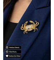 Hediye Yengeç Burcu Kadın Broşu Gold Renk Zirkon Taşlı Rozet