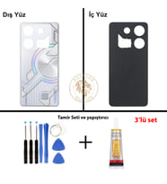 Infinix GT 10 Pro Gümüş Uyumlu Arka Kapak + Yapıştırıcı ve Vida Seti Arka Cam Batarya Pil Kapağı