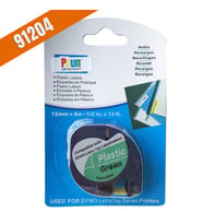 PUUN®Dymo Letratag Muadil Bant 59425 91204 12MMX4M Plastik Yeşil Etikete Siyah Yazı Şerit Etiket Kaseti (Çok Renkli)